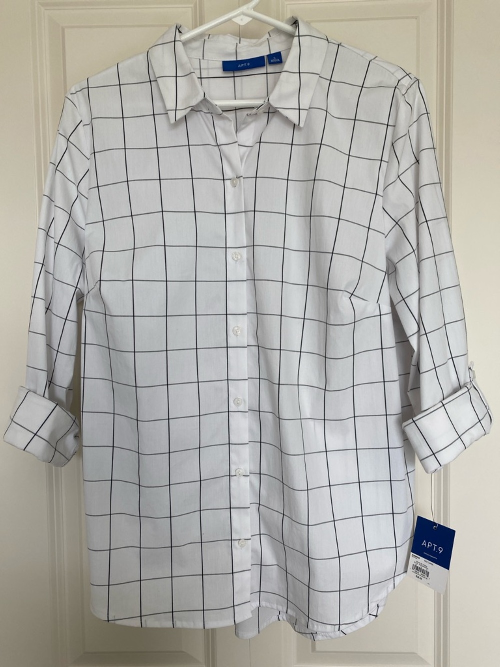 Apt. 9 Windowpane Structured Long Sleeve White/Black Shirt - Size L